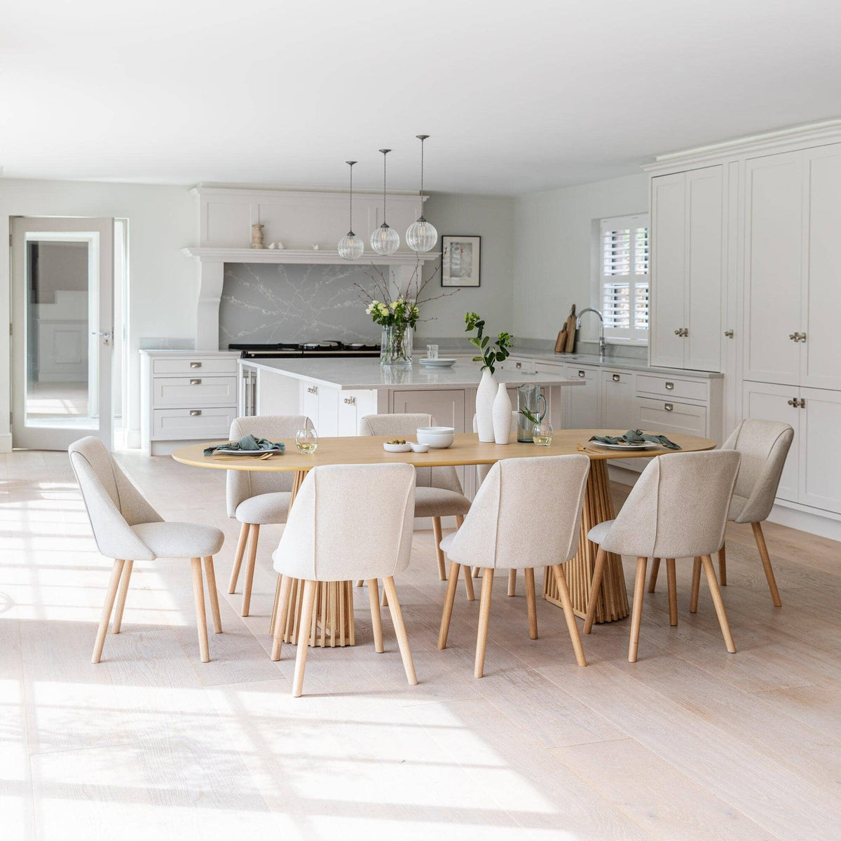 Willow Japandi Oval Dining Set & Oatmeal Dining Chairs - Laura James