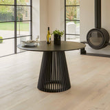 Willow Black Round Dining Table Set - 4 Seater - Jacob Sand Dining Chairs - Laura James