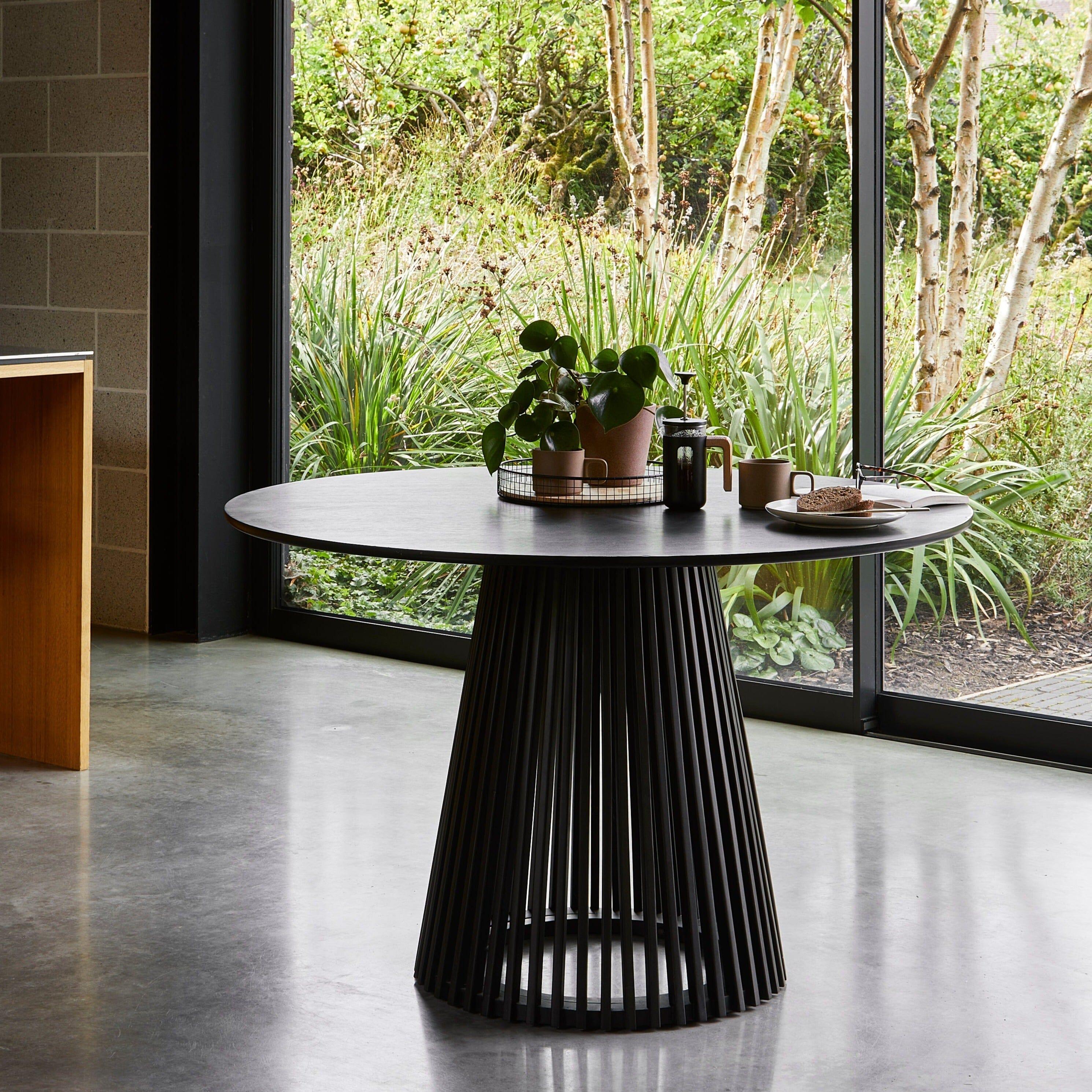 Willow Black Slatted Wood Dining Table Laura James