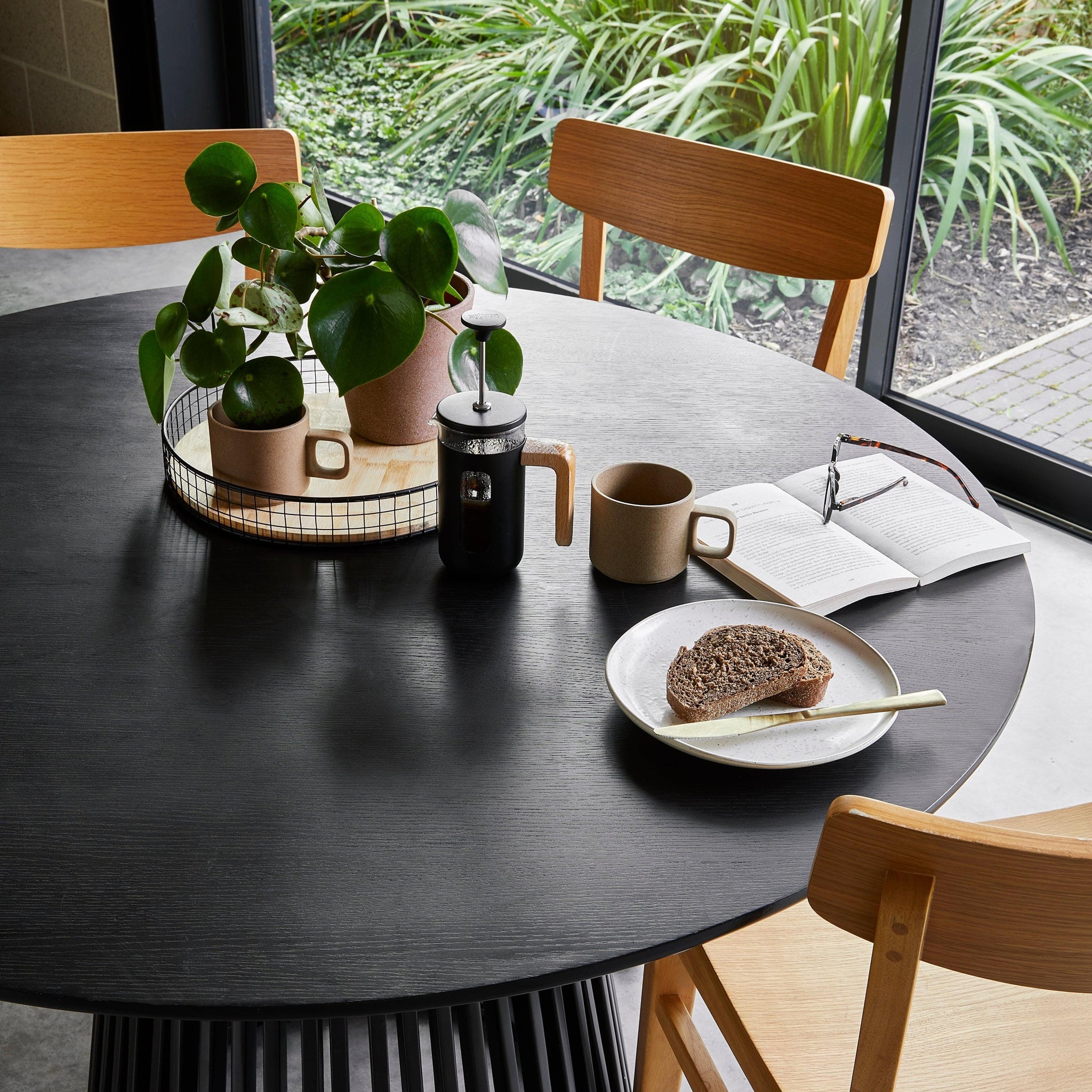 Willow Black Slatted Wood Dining Table - Laura James