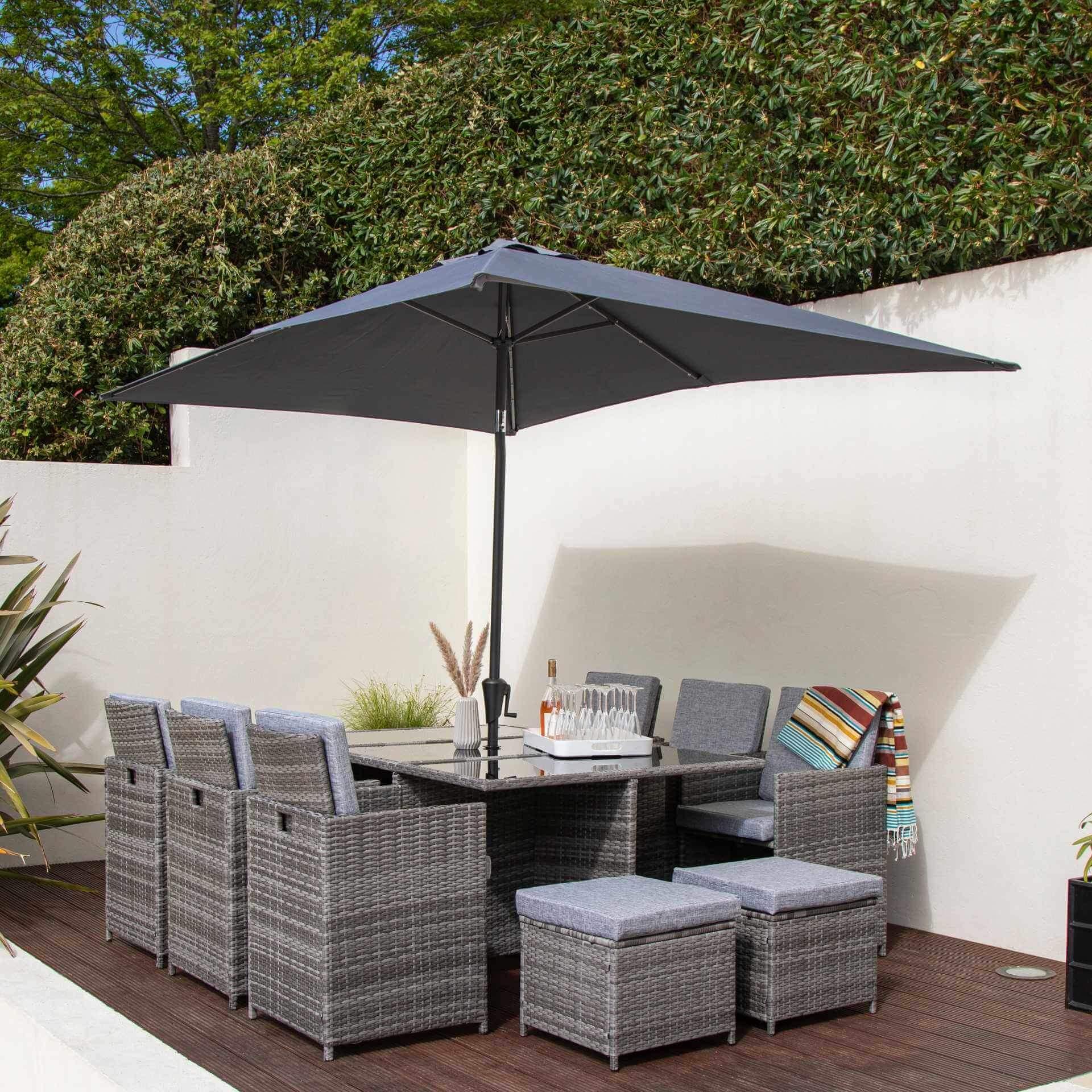 Cube 10 Seater Rattan Outdoor Dining Set LED Premium Parasol Weave