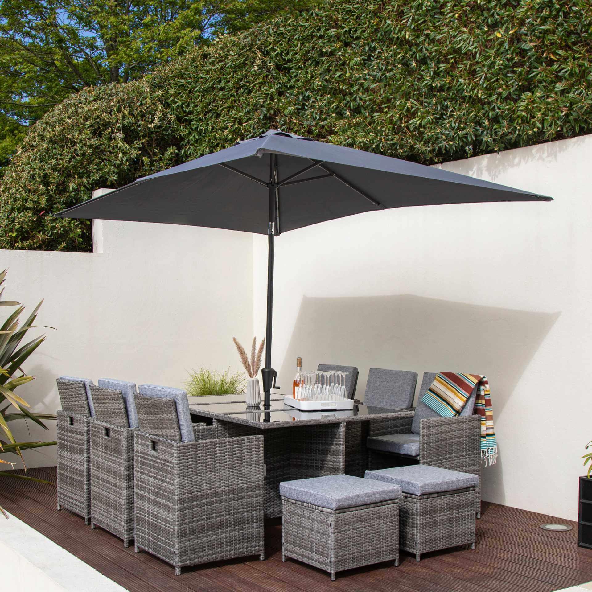 Cube 10 Seater Rattan Garden Dining Set Parasol Weave