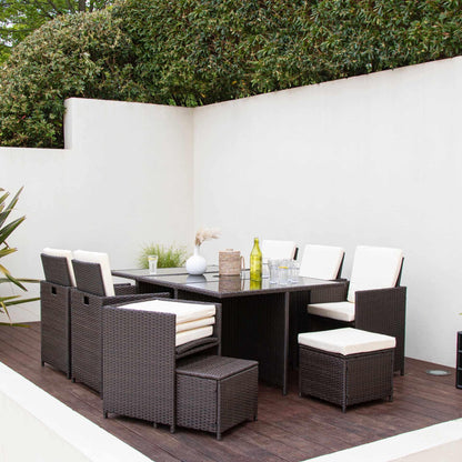 10 Seater Rattan Cube Outdoor Dining Set - Mixed Brown Weave - Laura James
