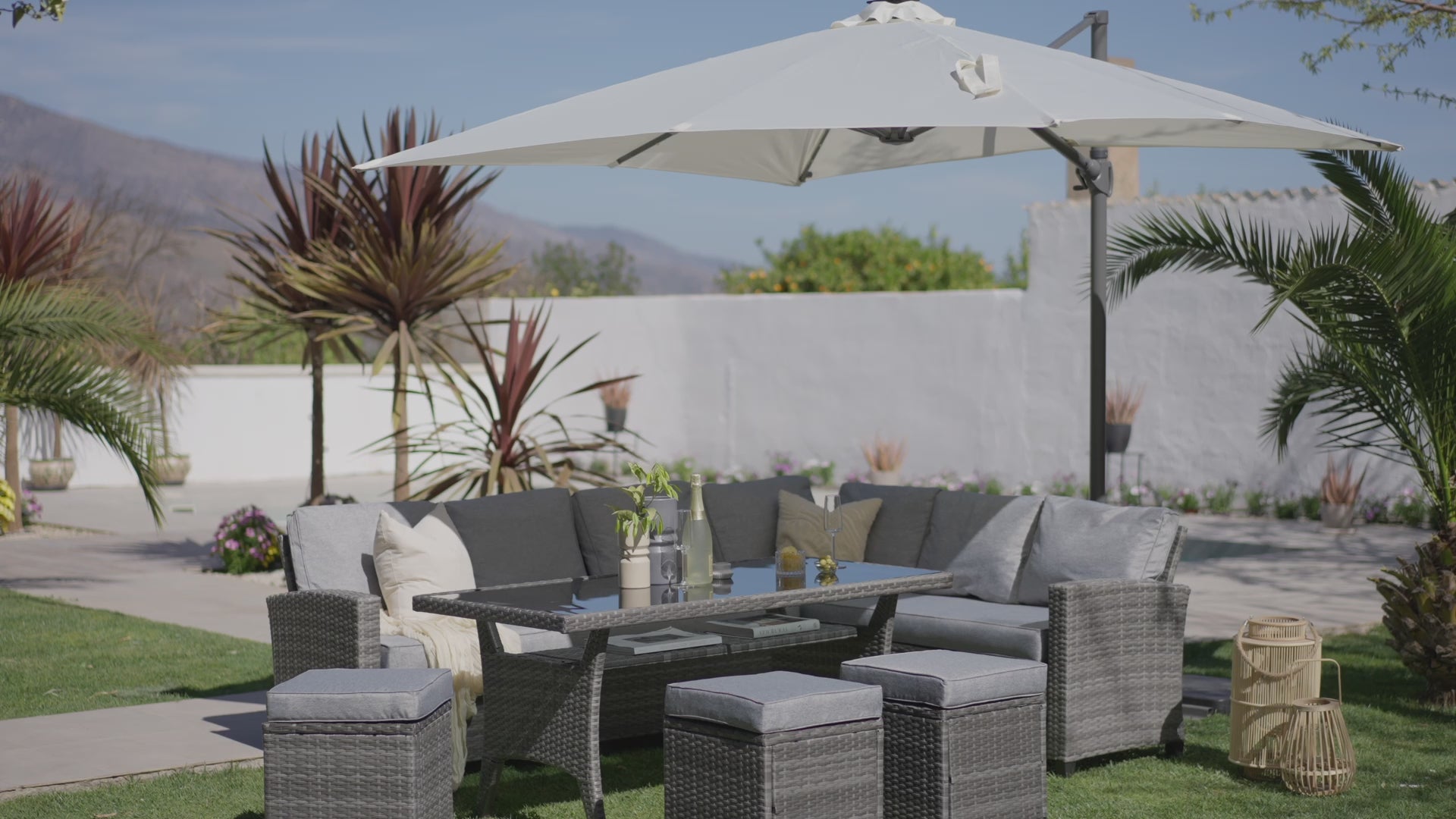 9 Seater Rattan Outdoor Corner Sofa Set - Grey Weave - Laura James
