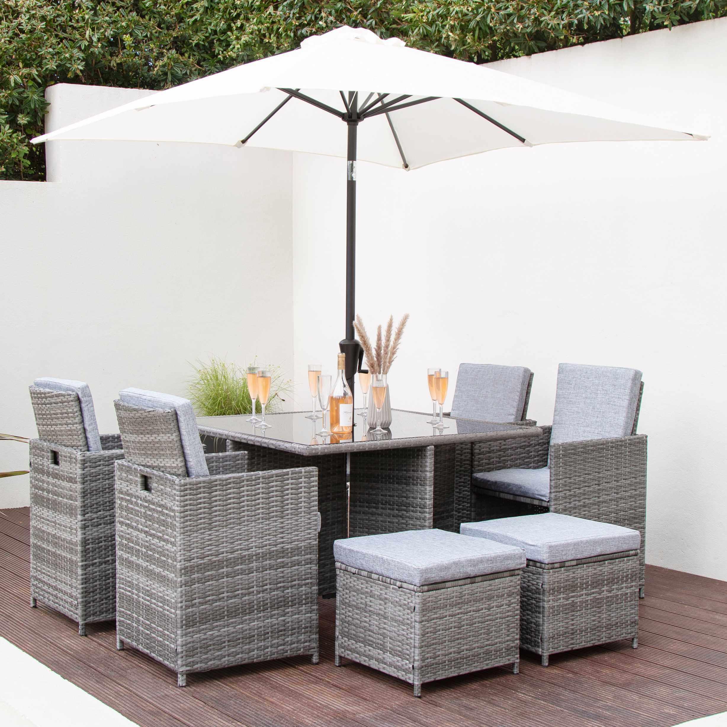 Patio Rattan Cube Set Cushions Seat Grey Weave Cushion Rattan Cube
