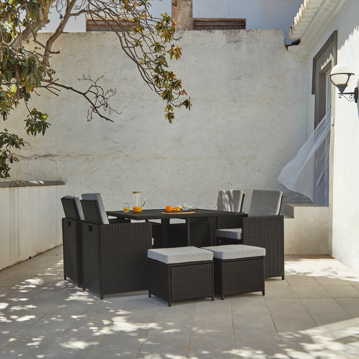 8 Seater Rattan Cube Outdoor Dining Set - Black Weave Polywood Top - Laura James
