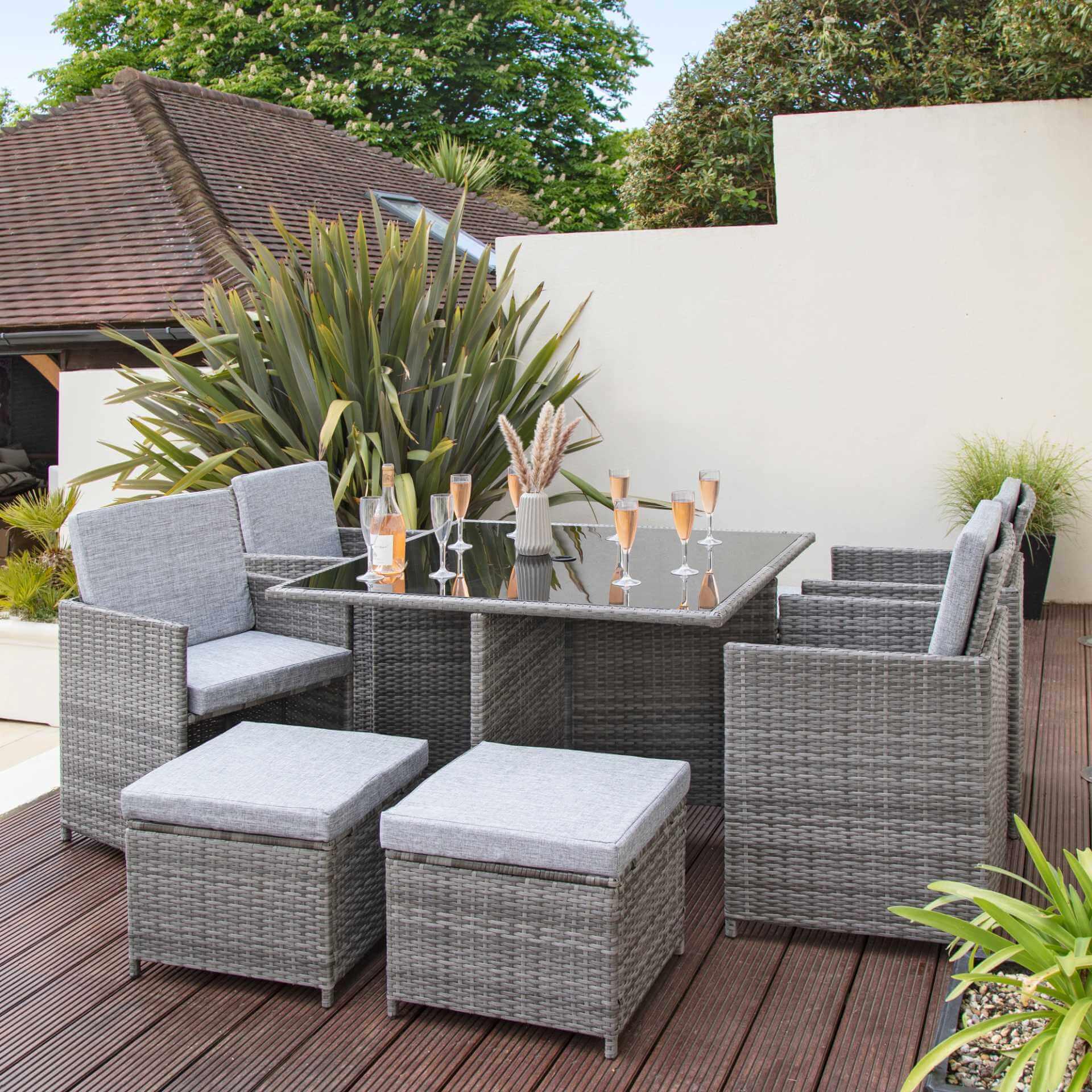 Cube 8 Seater Rattan Outdoor Dining Set Weave Cushions