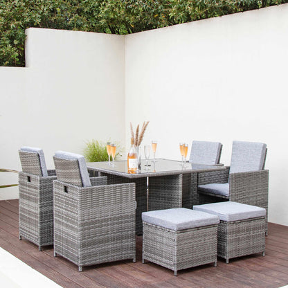 8 Seater Rattan Cube Outdoor Dining Set - Grey Weave - Laura James