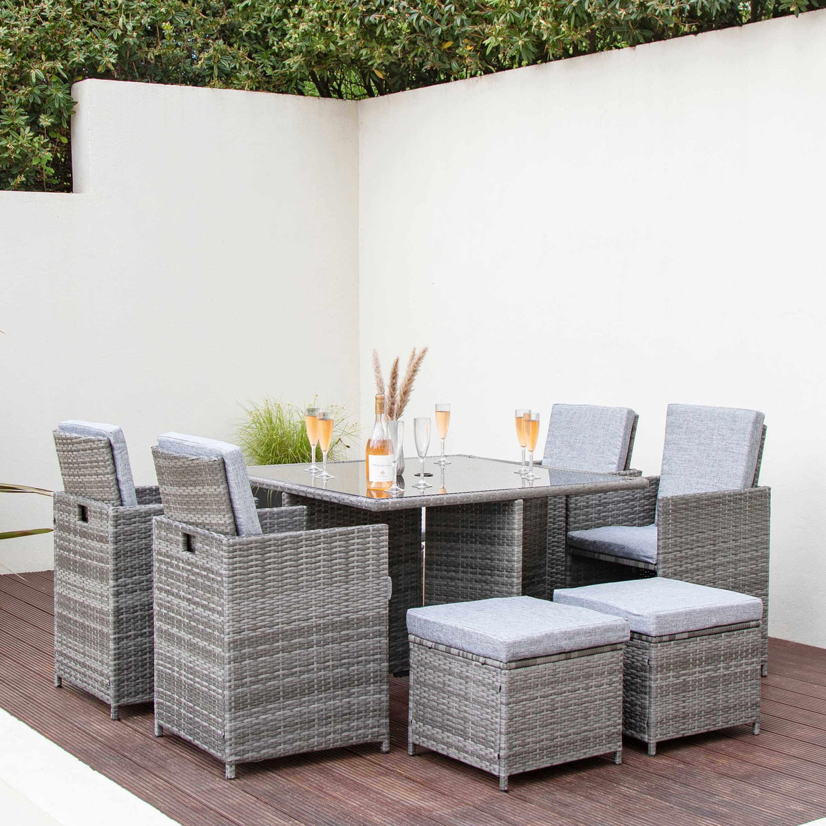8 Seater Rattan Cube Outdoor Dining Set - Grey Weave with Grey Cushion ...