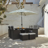 8 Seater Rattan Cube Outdoor Dining Set with Premium LED Cream Parasol - Black Weave Polywood Top - Laura James
