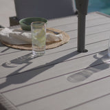 10 Seater Rattan Cube Outdoor Dining Set with Cream LED Premium Parasol - Grey Weave Polywood Top