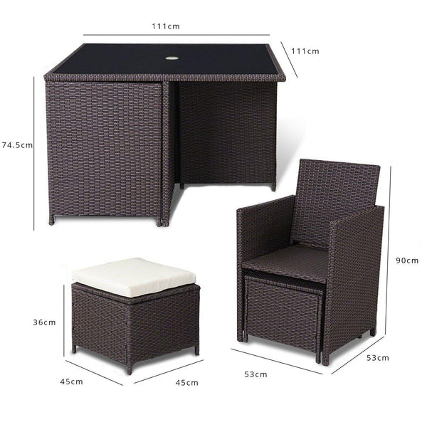 8 Seater Rattan Cube Outdoor Dining Set with Parasol Mixed Brown Wea Laura James