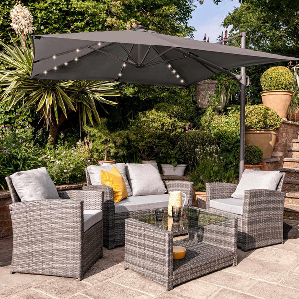Cote Grey Rattan Garden Sofa Set with Grey LED Parasol Laura James