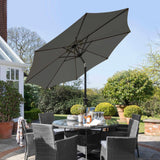 Kemble 6 Seater Rattan Round Dining Set with LED Premium Parasol and Parasol Rain Cover - Grey - Laura James