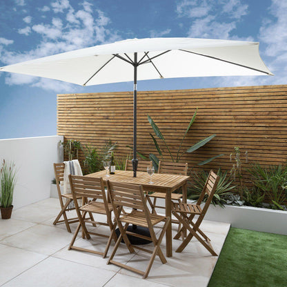 Ackley wooden garden furniture – 6 seater outdoor dining set with cream parasol - Laura James