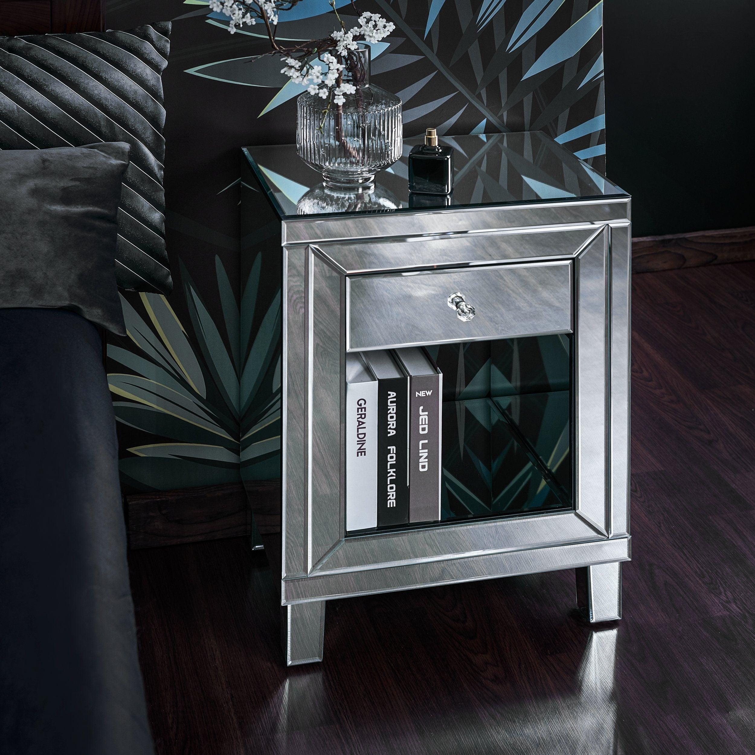 One drawer mirrored nightstand discount