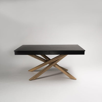 Black Wood Dining Table with Oak Legs