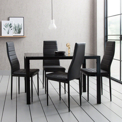 Glass Dining Table Set With 4 Black Chairs Set - Laura James