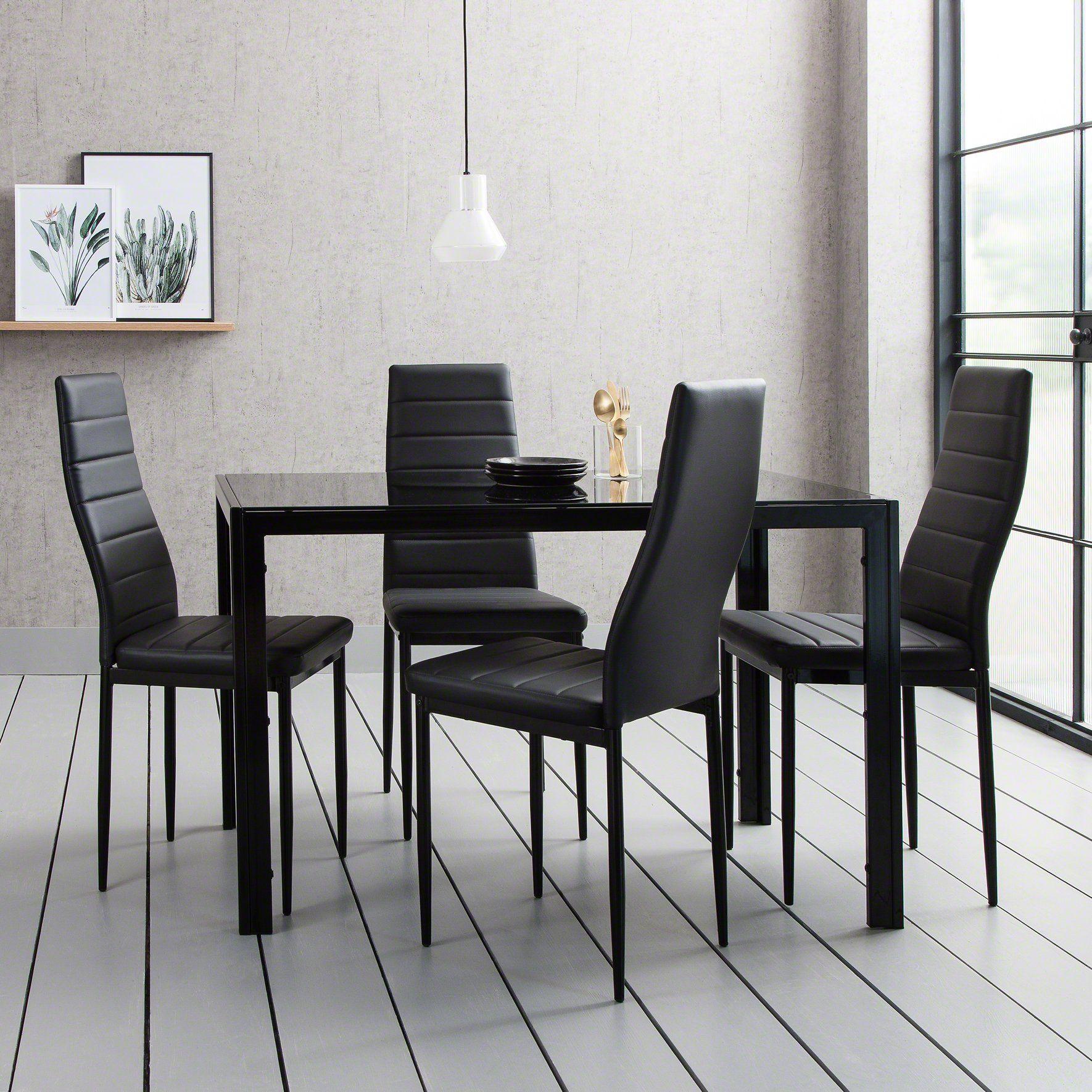 Anya Glass Dining Table Set 4 Seater Faux Leather Dining Chairs
