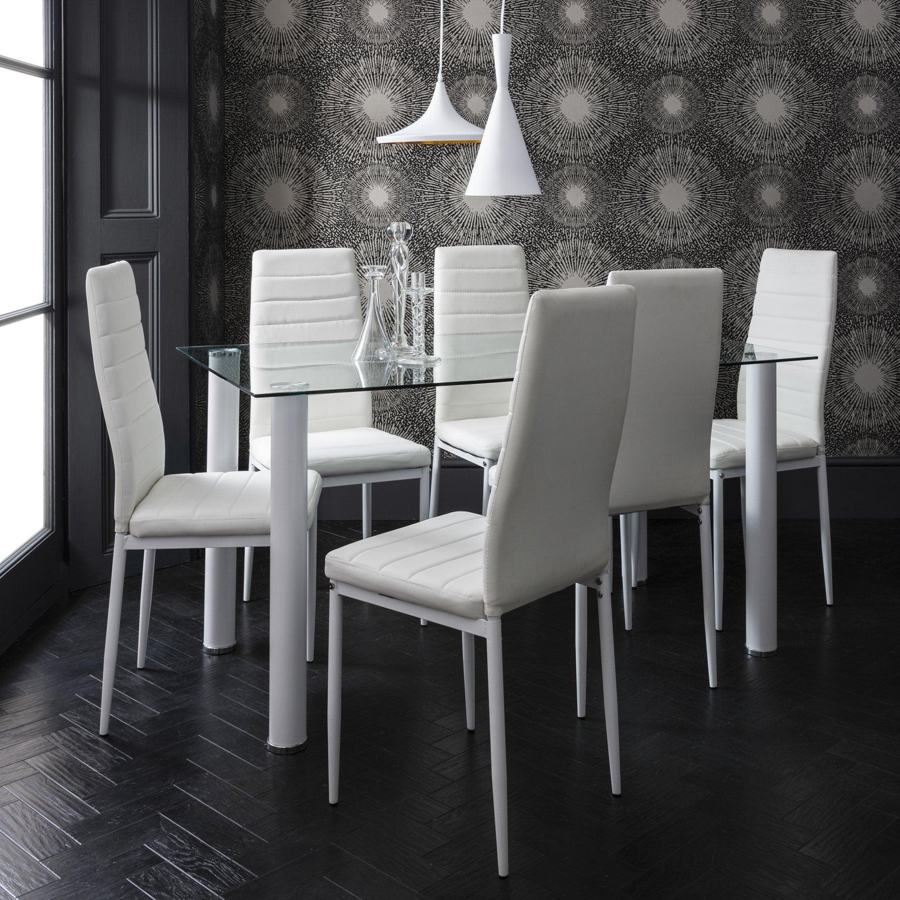 Anya Glass Dining Table Set 6 Seater Faux Leather Dining Chairs