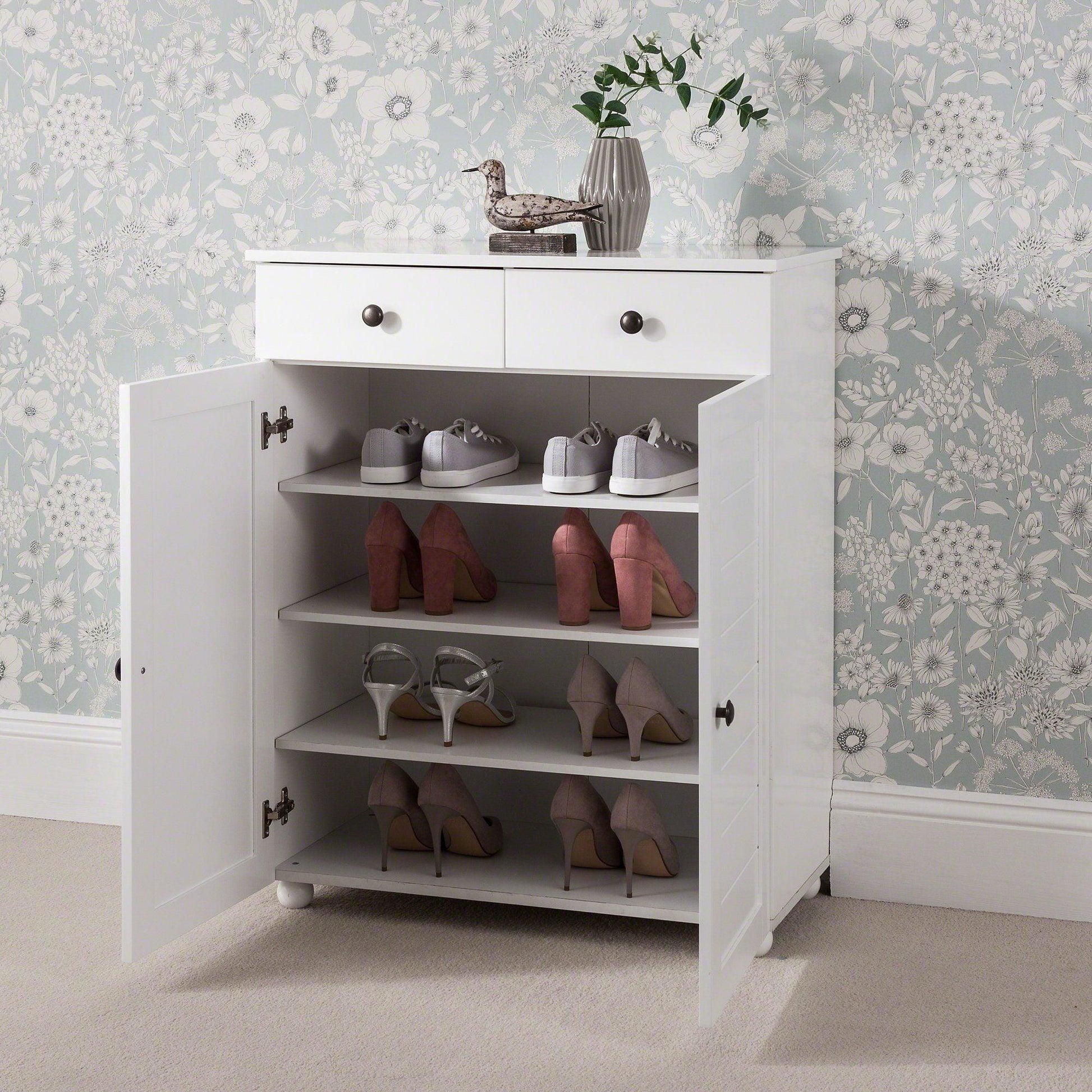 White Shoe Storage Cabinet Storage Cupboard Wooden -  Laura James