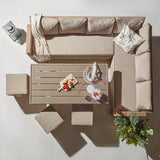 Aston rattan Corner Sofa Set premium grey LED parasol - 9 seater - natural brown - polywood table top