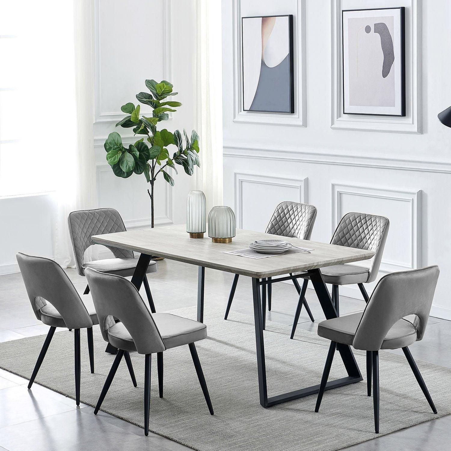 Atlas dining table set - 6 seater - grey dining chairs - Laura James