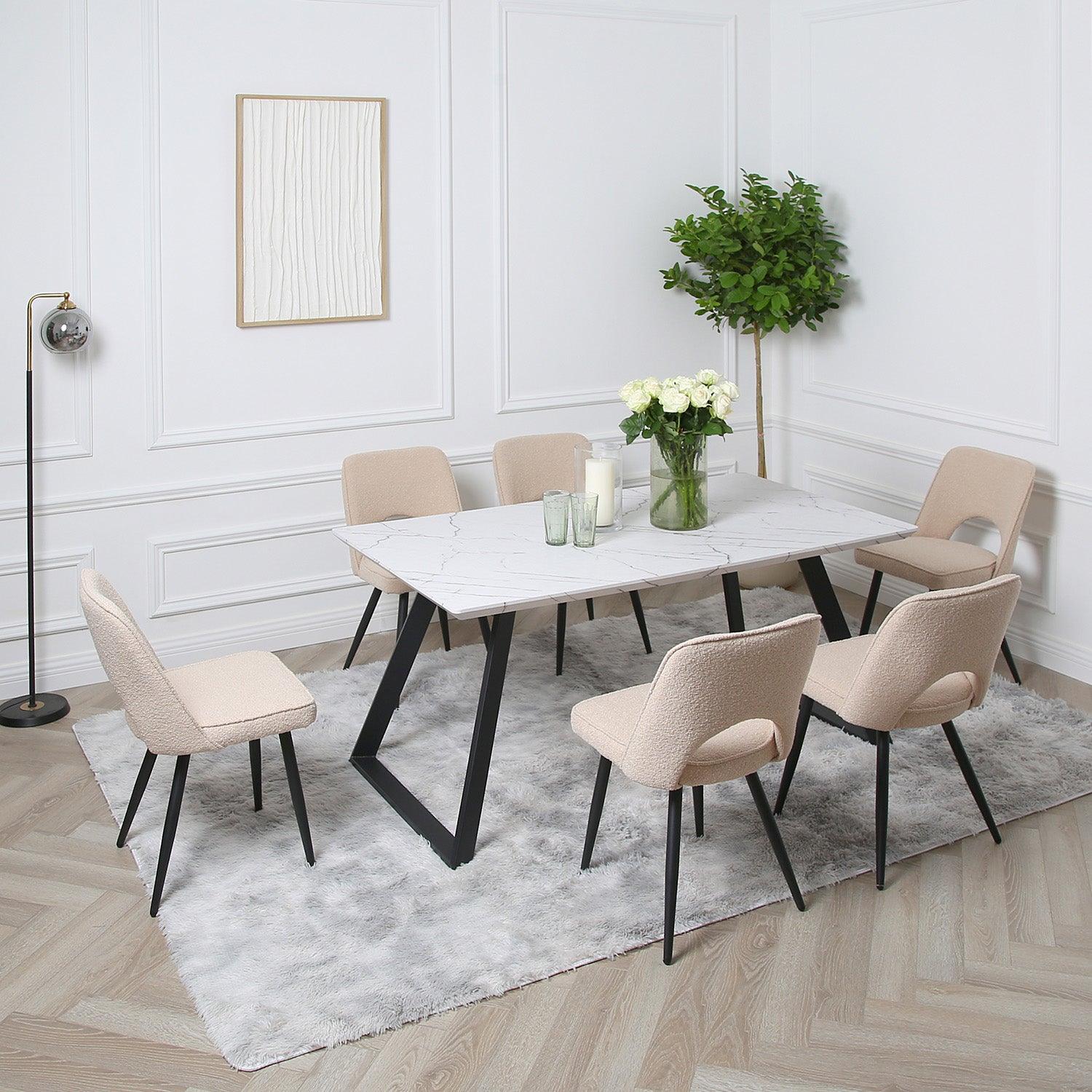 Atlas Marble 6 Dolly Boucle Dining Chair Laura James