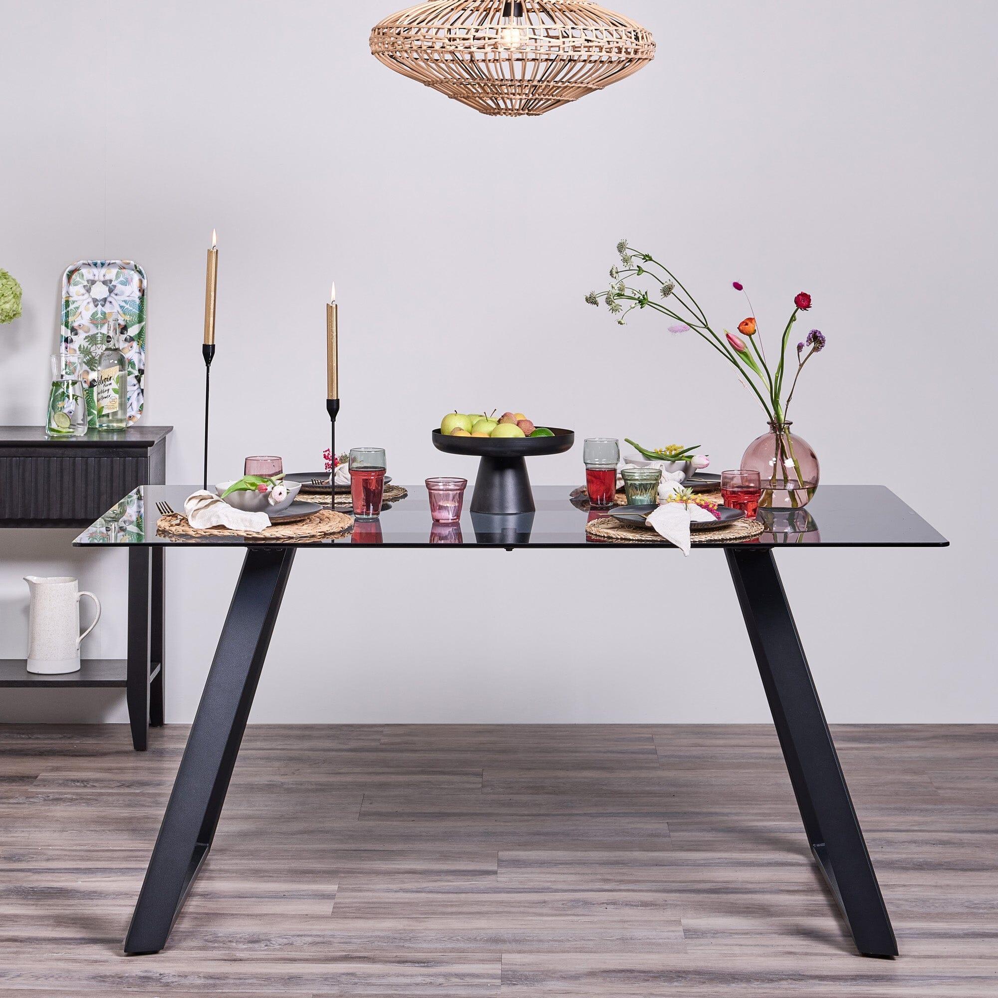 Atlas Smoked Glass dining table – with metal legs