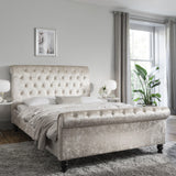 Double Crushed Velvet Sleigh Bed Frame - Champagne - Laura James