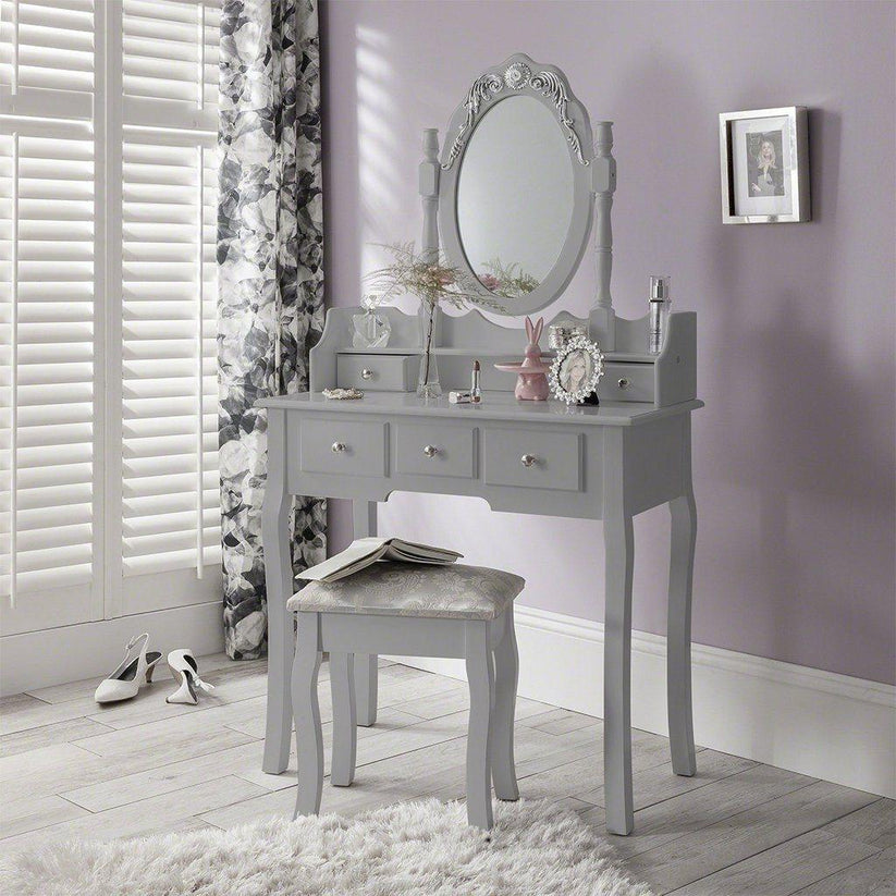 Capri Grey Dressing Table Stool & Mirror Set Laura James