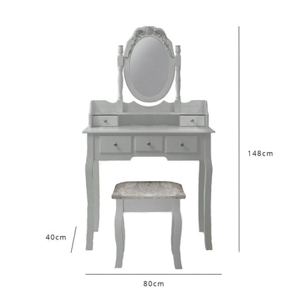 Capri Grey Dressing Table, Stool & Mirror Set - Laura James