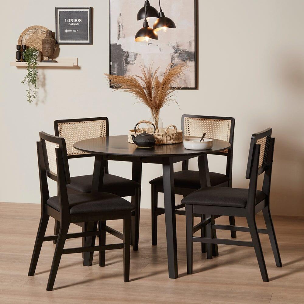 Charlie Black Round dining table with extending drop leaf