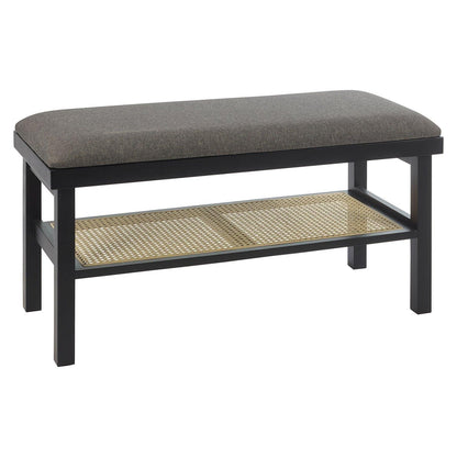 Charlie bench with woven cane shelf - black - Laura James