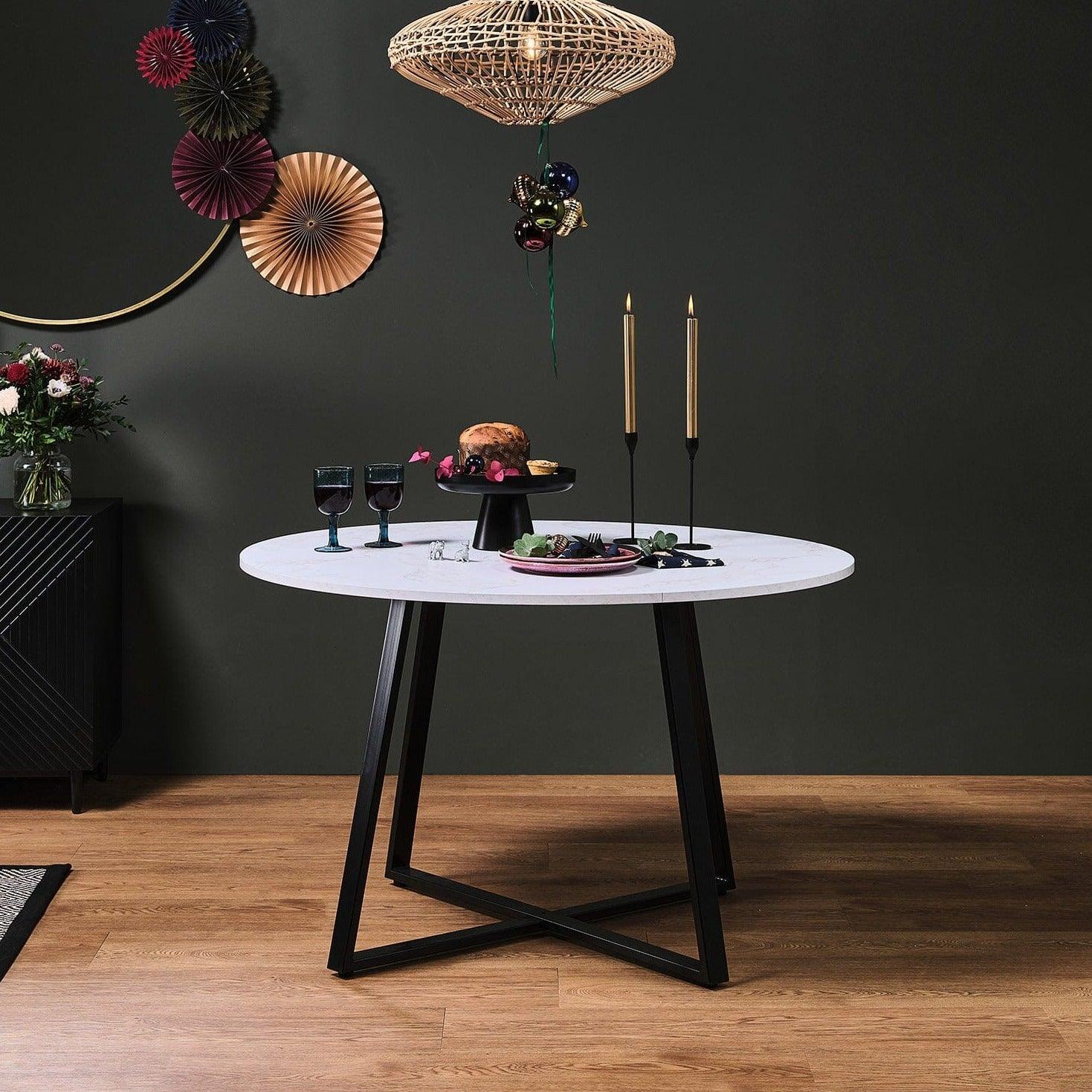 Clara Marble Top Round Dining Table with Black Legs