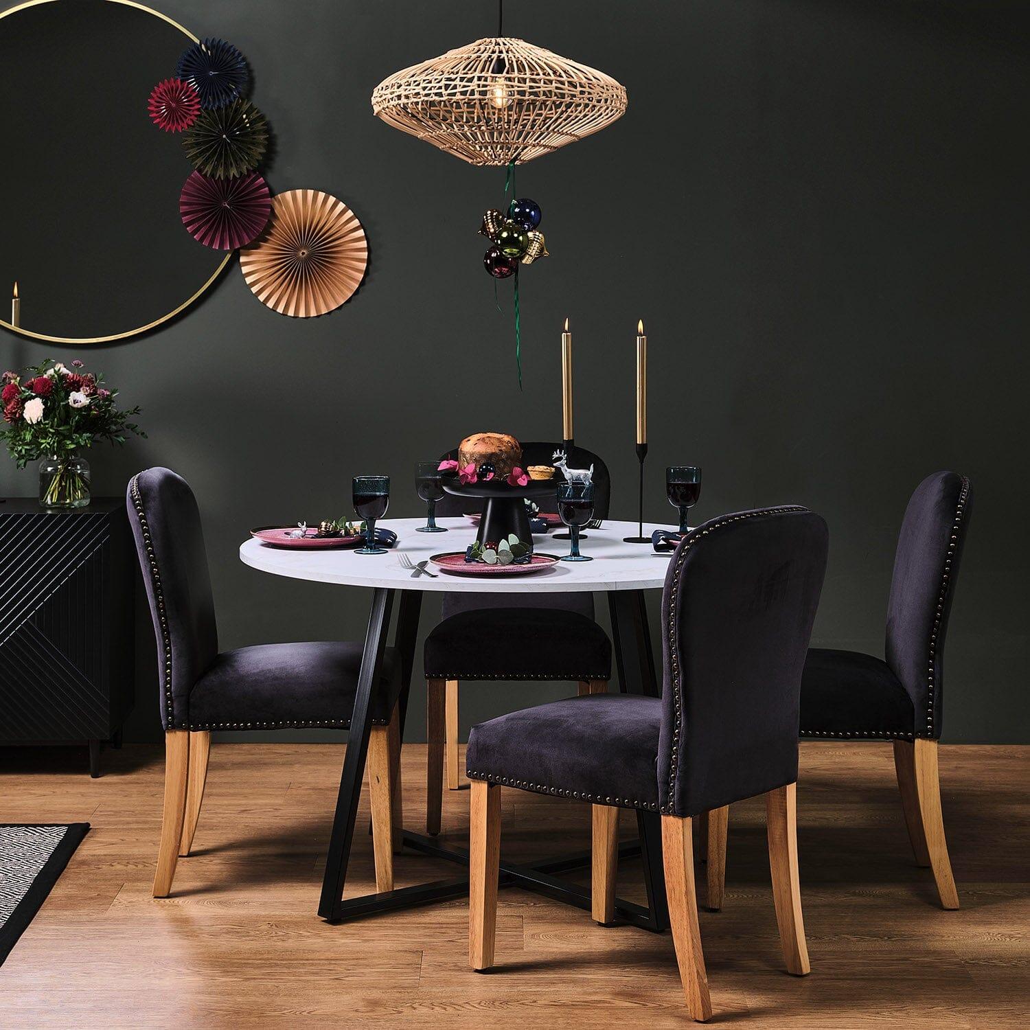 Clara Marble Effect Round Dining Table Black Frame – Laura James