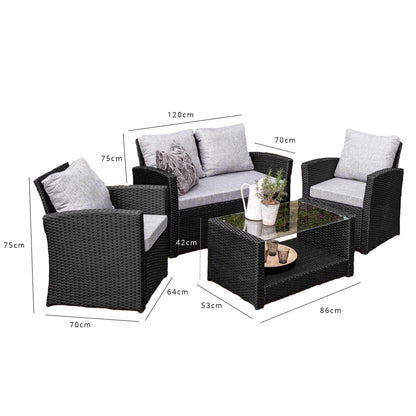 Rattan Garden Sofa Set - 4 Seater - Black Weave - Laura James