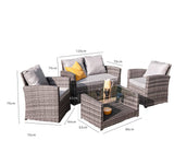 Cote Garden Sofa Set - 4 Seater - Grey Rattan