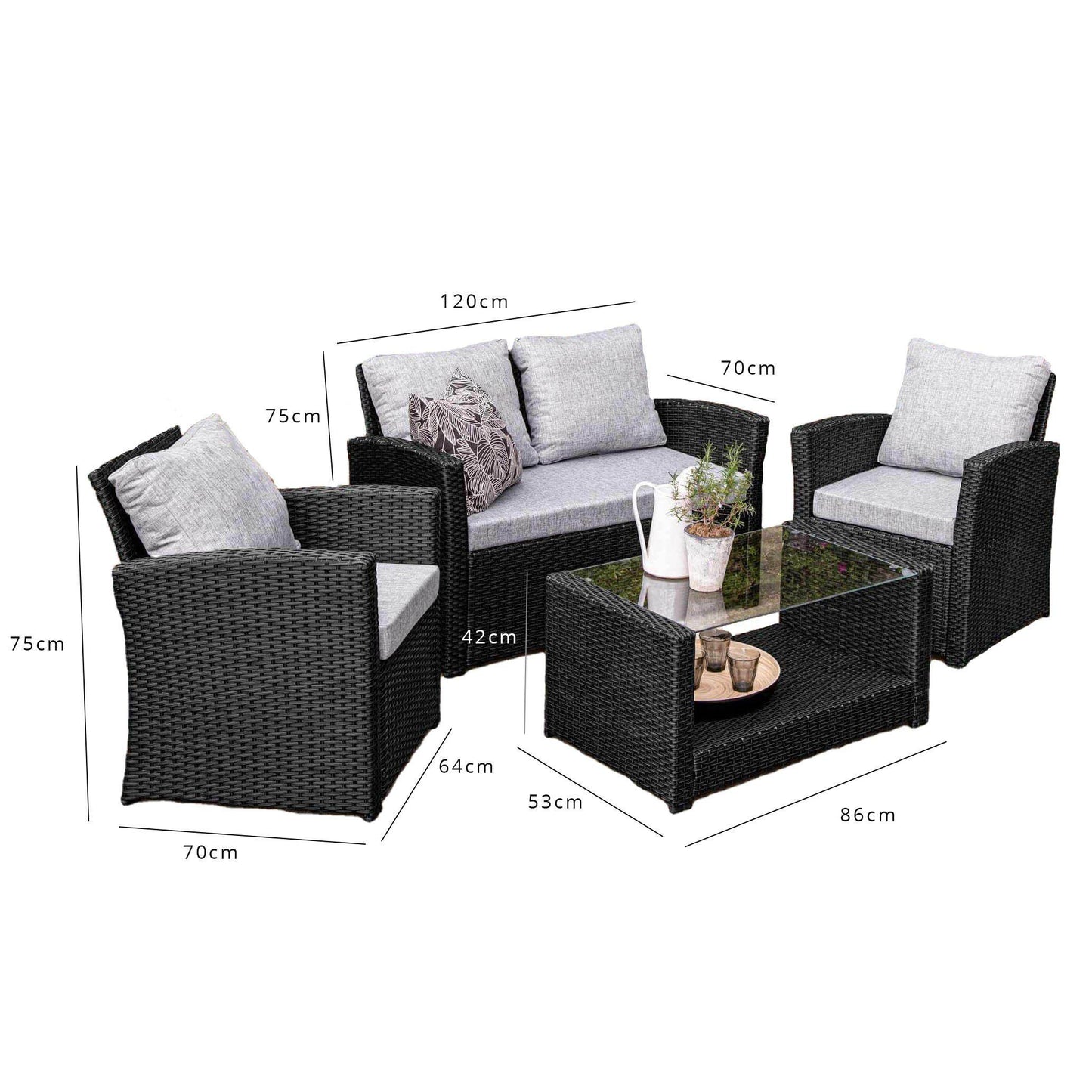 Cote Black Rattan Garden Sofa Set - Laura James