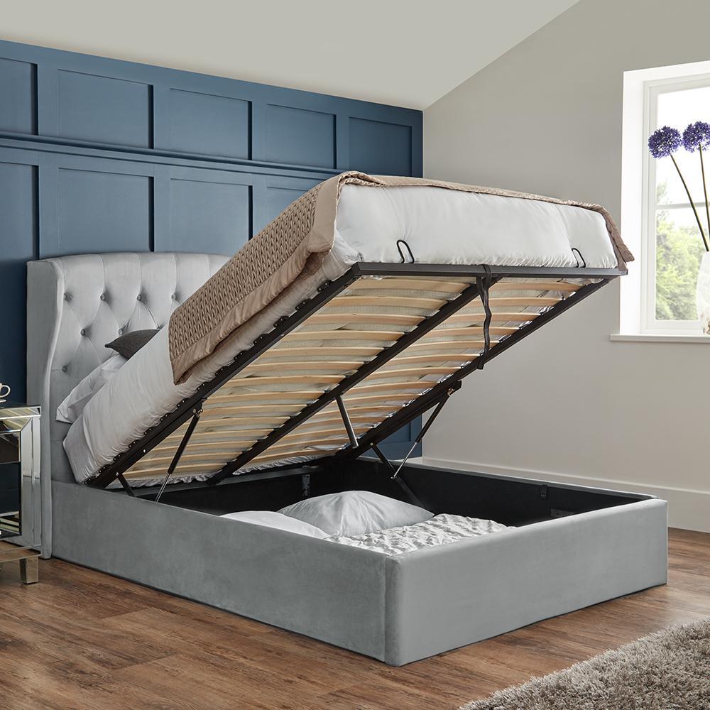 Daisy King Size Ottoman Storage Bed Grey Velvet Laura James