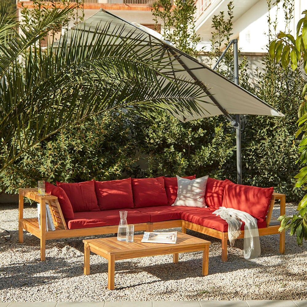 Dakota Wooden Garden Corner Sofa Set Cream Parasol Cushions
