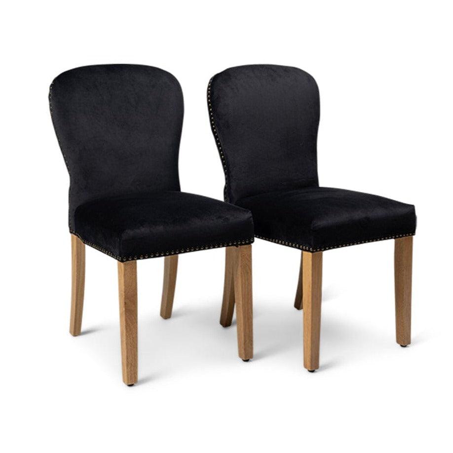 Edward Black Velvet Dining Room Chairs with Oak Legs - Laura James