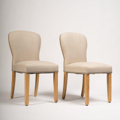 Edward dining chairs - set of 2 - faux leather stone and light wood - Laura James