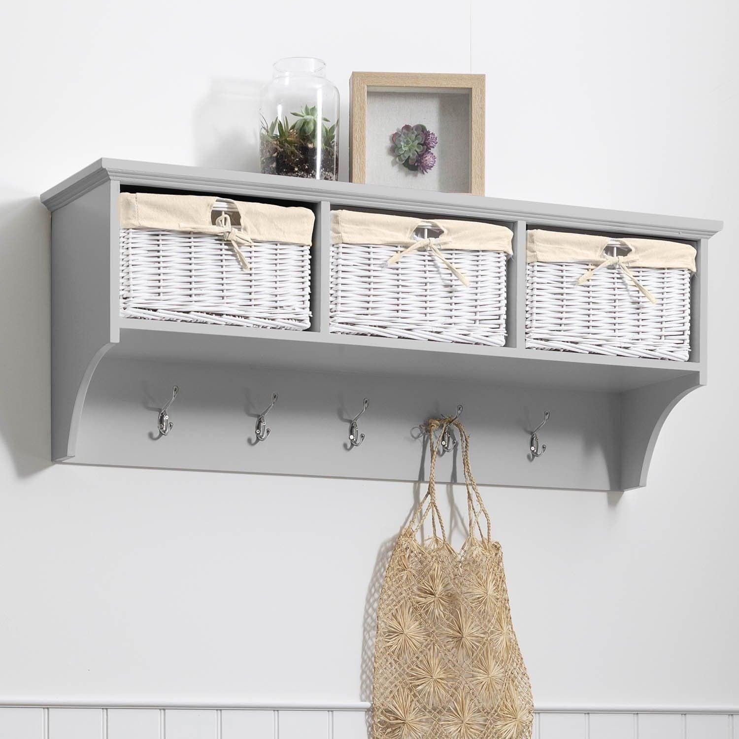 Fyfield Coat Hooks with Shelf & Storage Baskets - Grey - Laura James