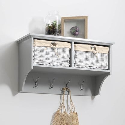 Fyfield Coat Hooks with Shelf & Storage Baskets - Grey - Laura James