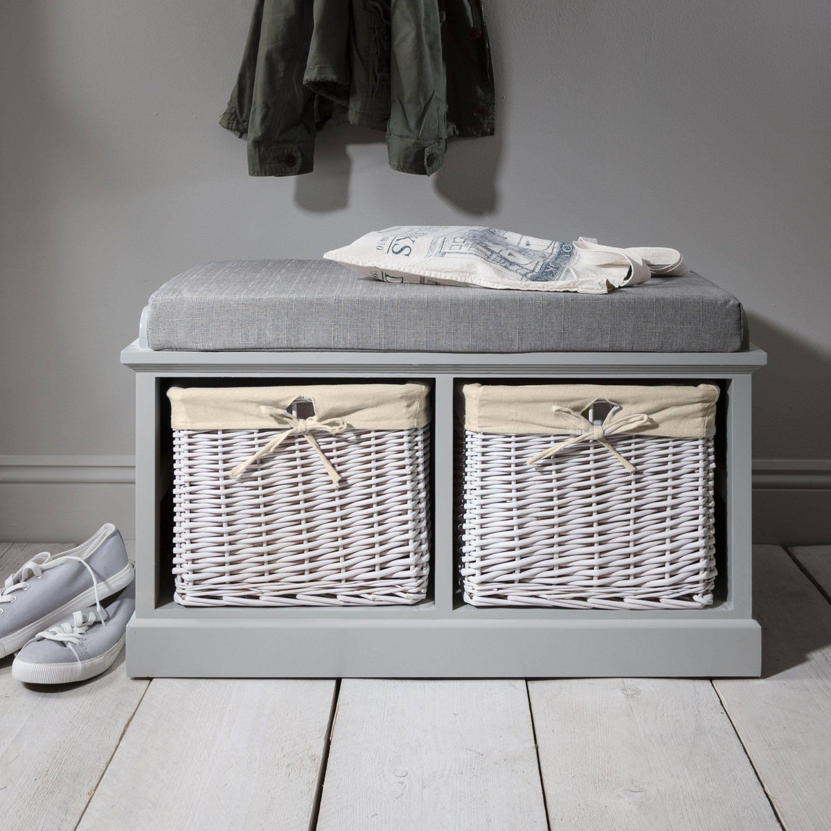 Fyfield 2 Seater Hallway Storage Bench with Storage - Grey – Laura James