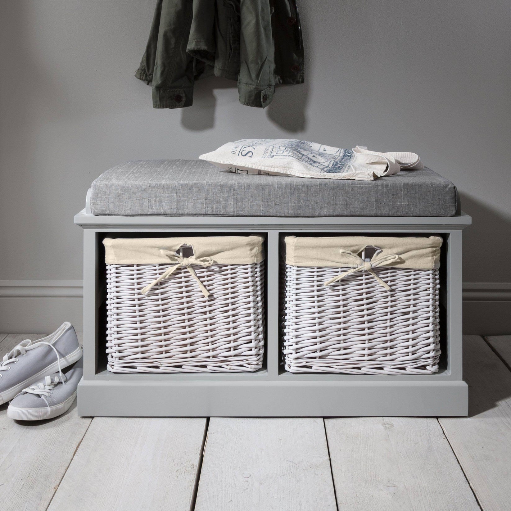Fyfield 2 Seater Hallway Storage Bench with Storage - Grey – Laura James