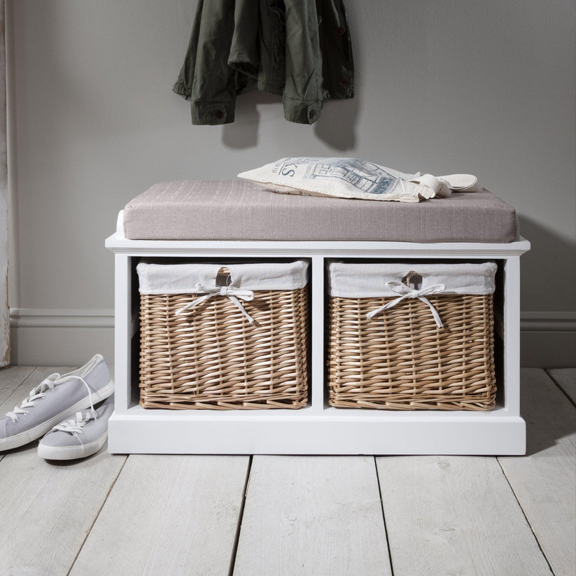 Fyfield Hallway Shoe Storage Bench in White with Cushion Laura James