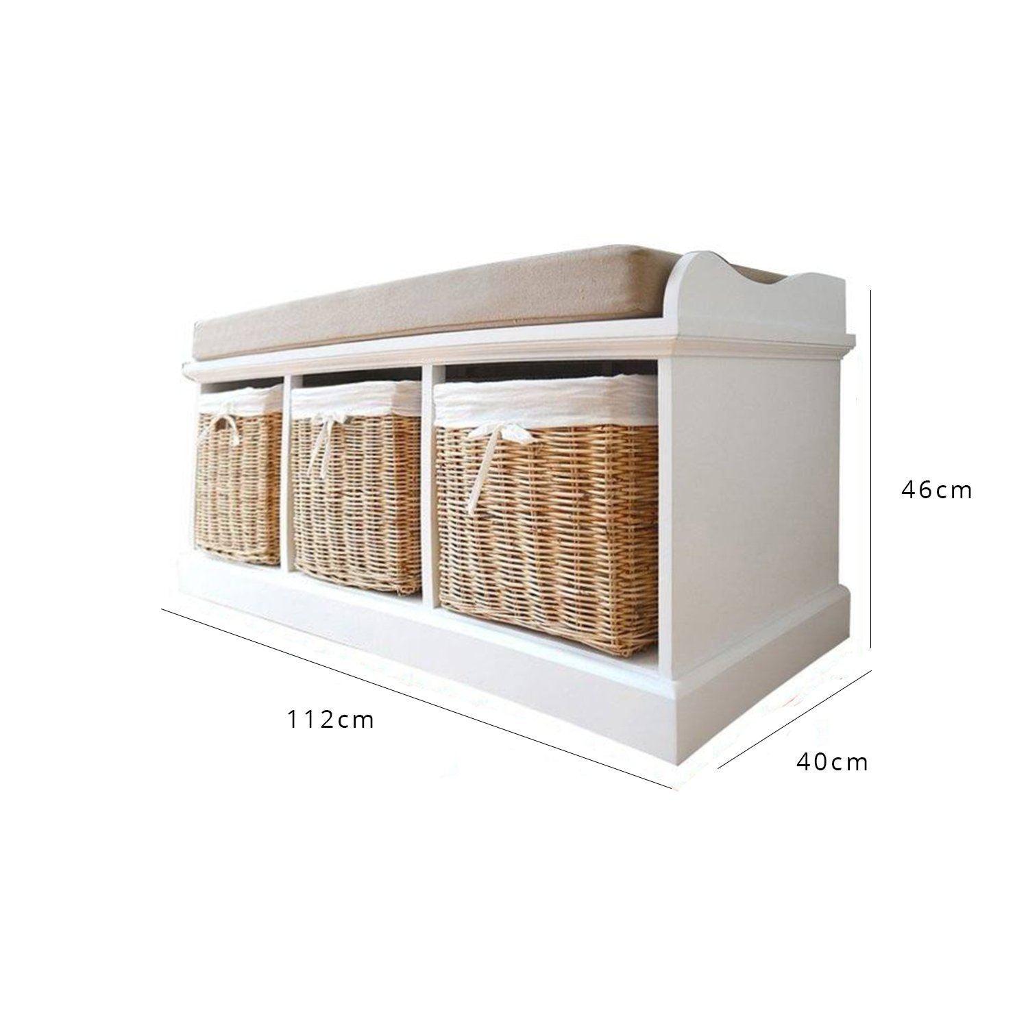 Fyfield Hallway Storage Bench in White with cushion Laura James