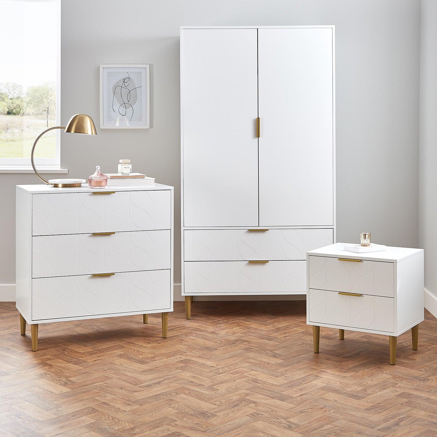 Gloria 3 Piece Bedroom Furniture Set 3 Drawer Chest of Drawers White